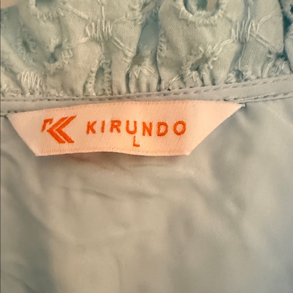 Light Blue Eyelet Tiered Mini Dress with Puff Sleeves - Picture 2 of 8